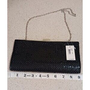 Vintage 1980s NWT Jessica McClintock Black Beaded Clutch w Chain Prom Evening